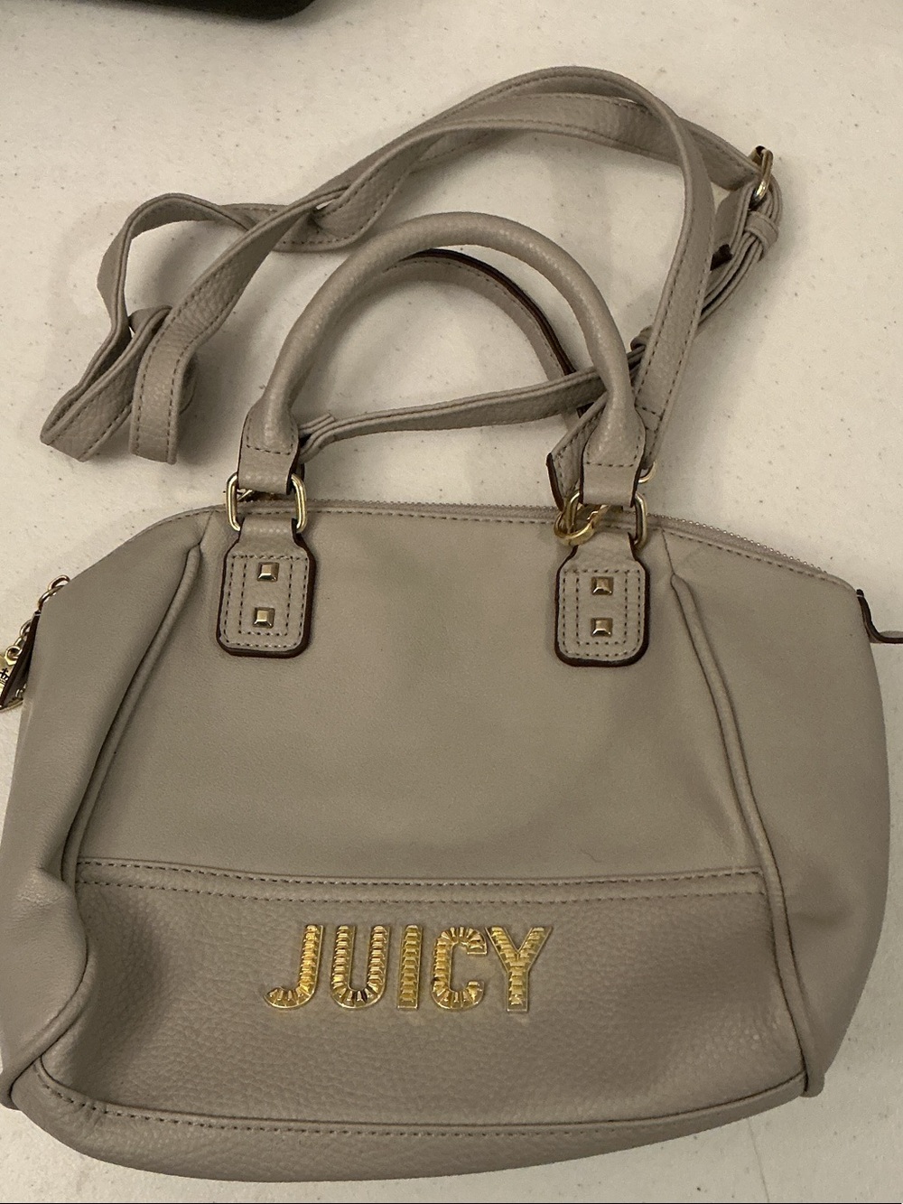 Juicy Couture Light Taupe Satchel with Gold Logo Hardware